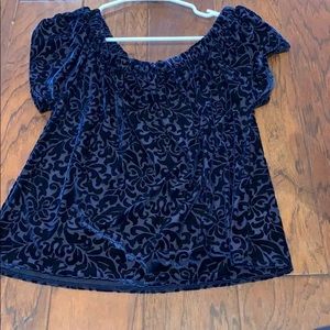 Hollis tee off the shoulder blue suede top
